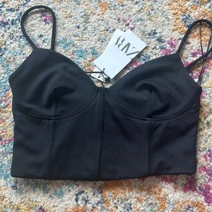 NWT ZARA BLACK Cropped Corset Top Sz L stretchy back